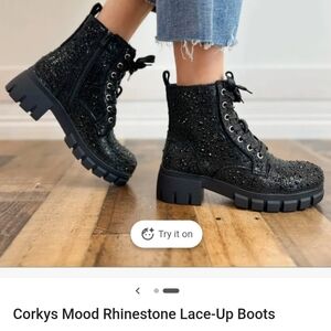 Corkys Black Rhinestone Lace-Up Boots